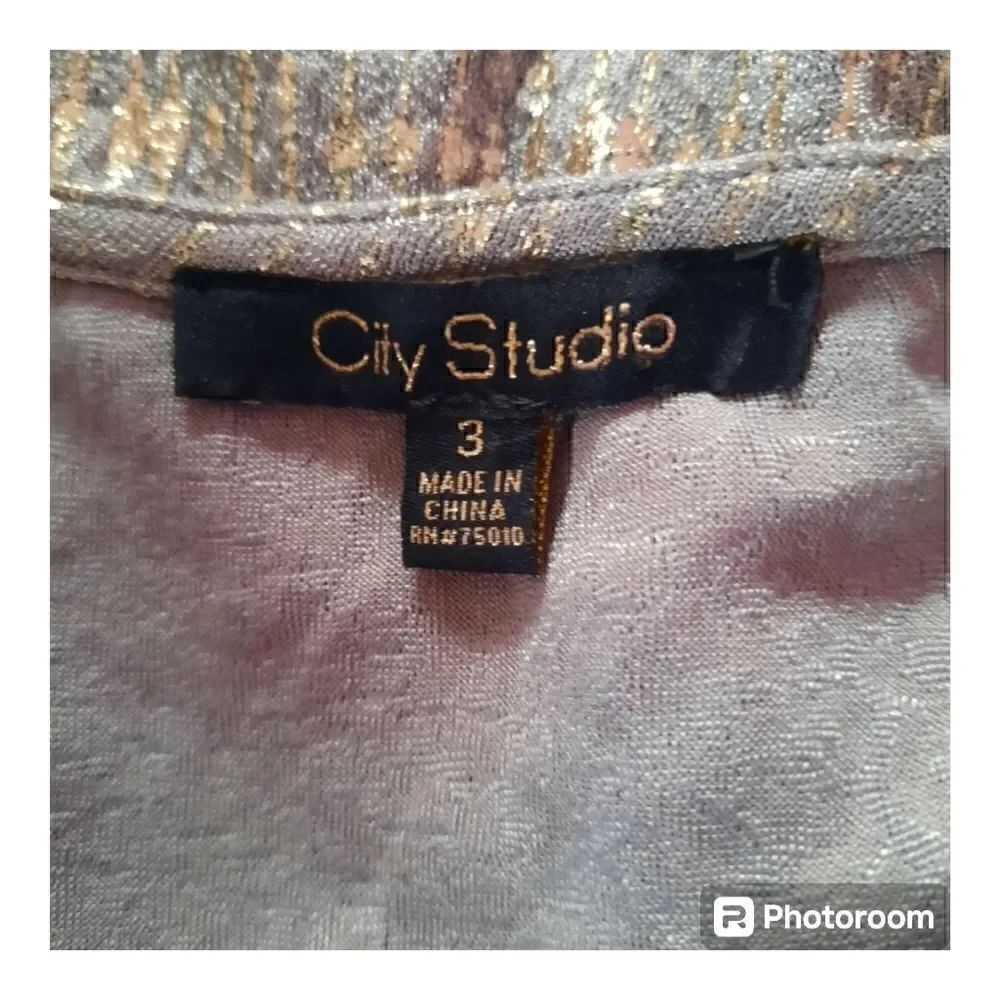 City Studio Belted Metallic Print A-Line Dress - Picture 2 of 4